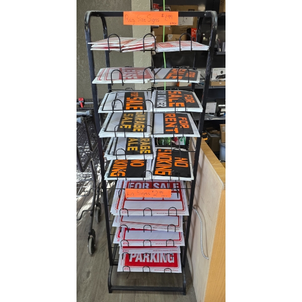 METAL DISPLAY RACK WITH ASSORT. SIGNS