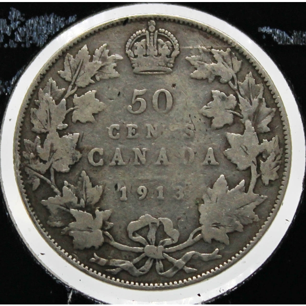 1913 CANADIAN SILVER 50 CENT COIN
