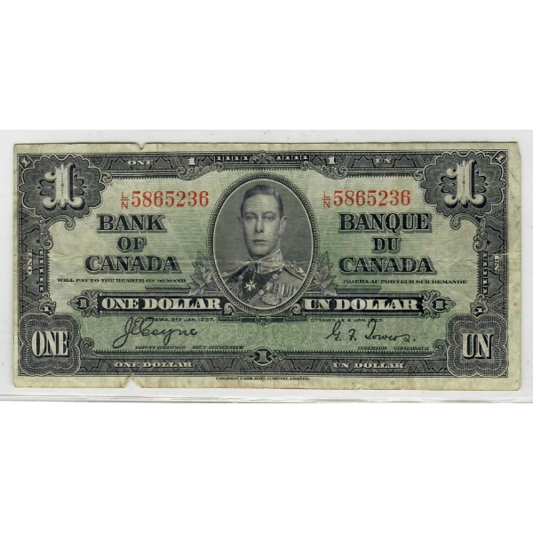 1937 CANADIAN $1 DOLLAR BANKNOTE 