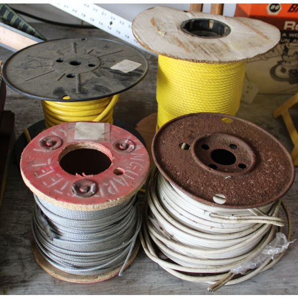 4 PARTIAL SPOOLS OF CORD, ROPE & CABLE