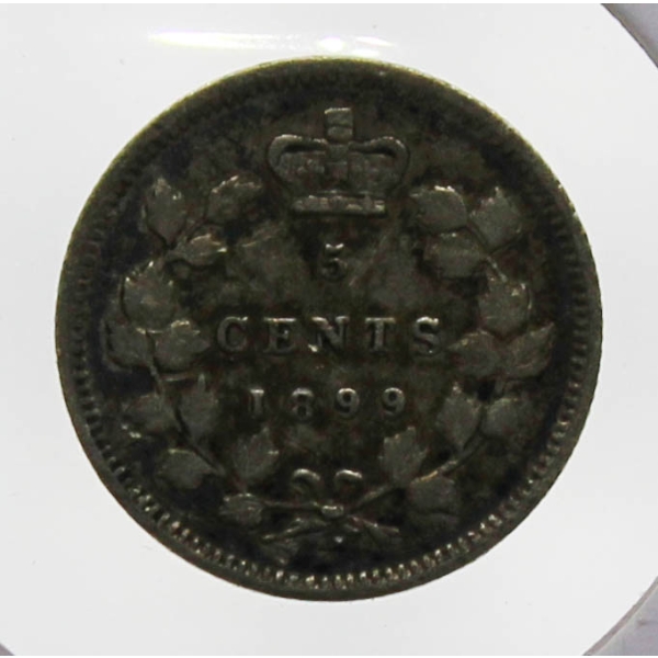 1899 CANADIAN SILVER VICTORIAN 5 CENT COIN
