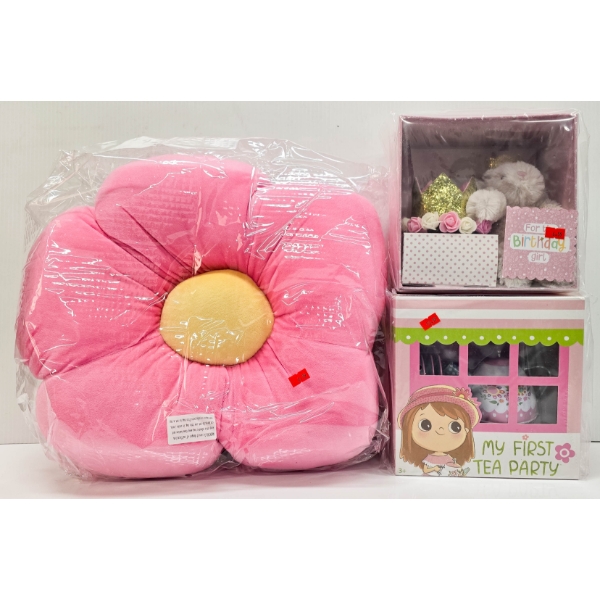 KIDS GIFT SET - MY FIRST TEA PARTY SET & PINK DAISY CRAZE PILLOW ETC.