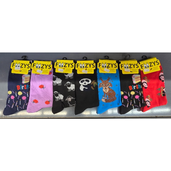 SEVEN PAIRS FOOZY SOCKS - SHEEP, LADY BUG, ETC.