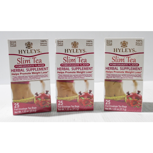 3 X 25 HYLEYS SLIM TEA POMEGRANATE HERBAL SUPPLEMENT