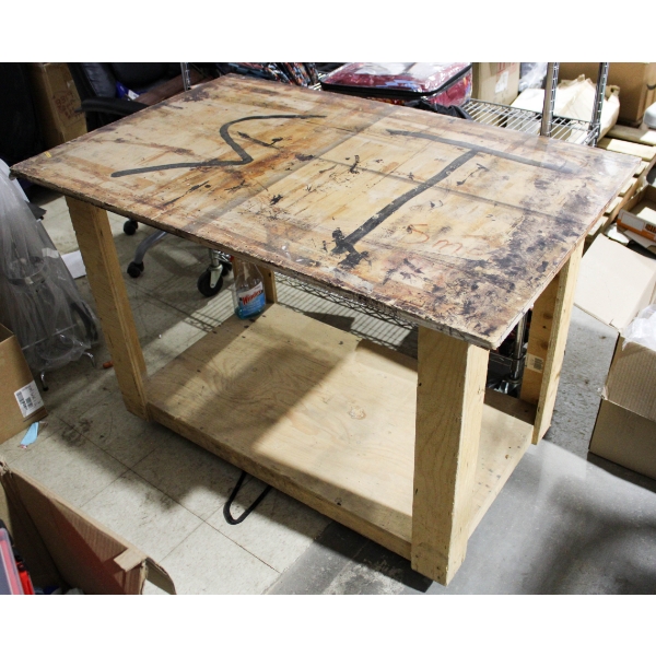 WOODEN ROLLING SHOP CART - 30" X 48" X 34"H