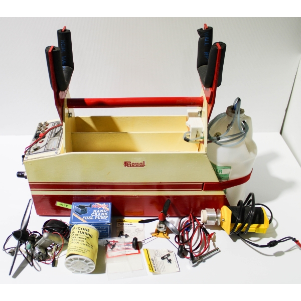 GAS MODEL AIRPLANE FIELD BOX W/ PARTS & ACCESSORIES