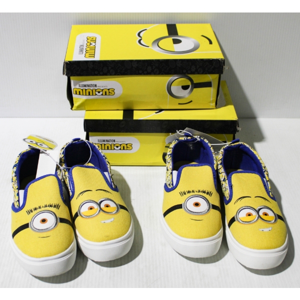 2 NEW PAIRS OF MINIONS SLIP-ON SHOES SIZE KIDS 13 [198]