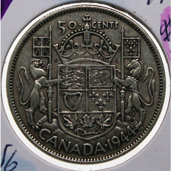 1944 CANADIAN SILVER 50 CENT COIN 