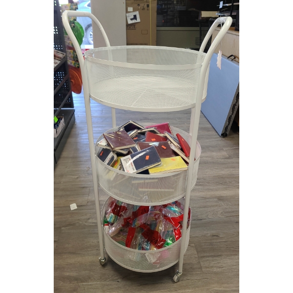 47"H ROUND ROLLING 3 TIER DISPLAY RACK