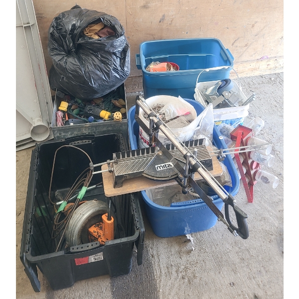 ASST ESTATE TOOLS & FASTENERS - CASTORS - SAW - SEWER SNAKE ETC.
