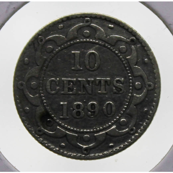 1890 SILVER NEWFOUNDLAND 10 CENT COIN