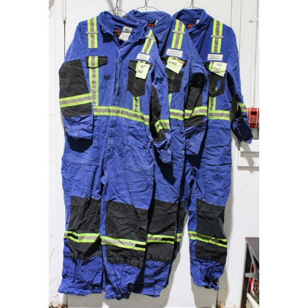 3 CLEANED USED FIRE RETARDANT COVERALLS 46R & 46T
