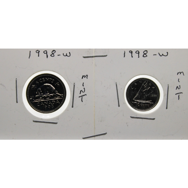 1998-W MINT CANADIAN NICKLE AND DIME COINS