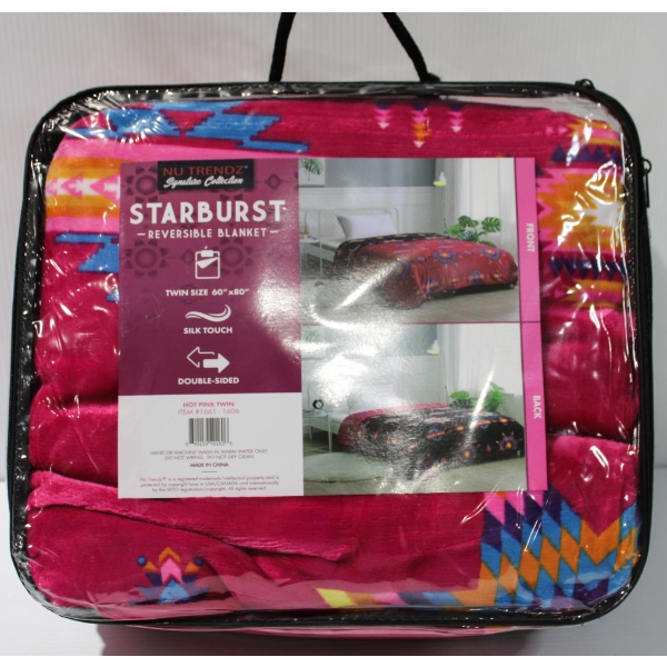 NU TRENDZ STARBURST HOT PINK REVERSIBLE BLANKET