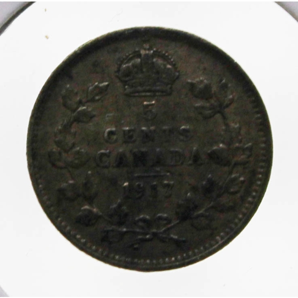 1917 CANADA SILVER KING GEORGE V 5 CENT COIN