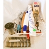 Image 1 : ASSORT. VINT. KITCHEN TOOLS W/ DRYING RACK