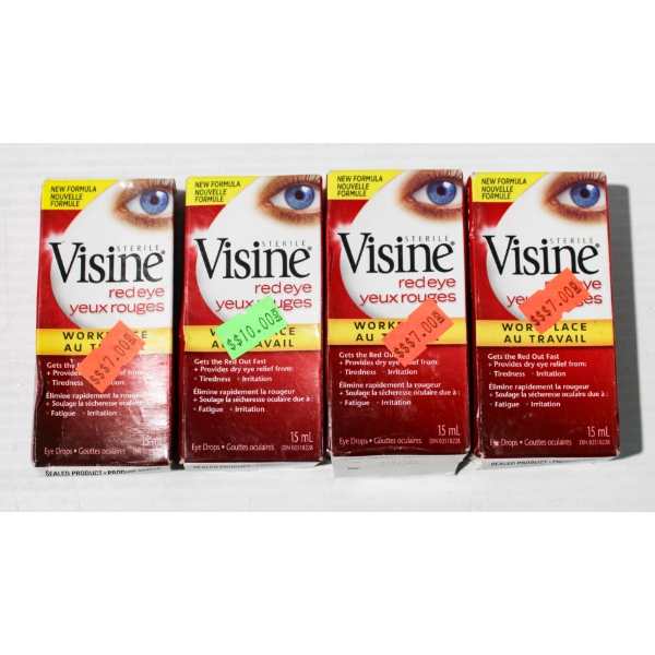 4 X 15ML VISINE RED EYE DROPS - SEALED