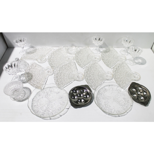 8 VINT. GLASS FAN PLATES & ASST. DINNERWARE PIECES