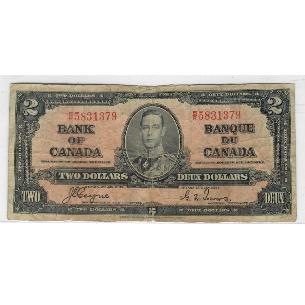 1937 CANADIAN $2 DOLLAR BANK NOTE