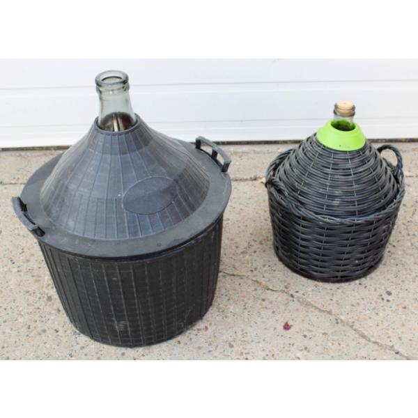 2 AMBROSIO GLASS DEMIJOHN WINE MAKING JUGS W/ BASKETS