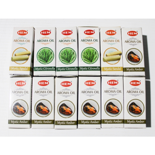 12 X 10ML HEM MYSTIC AROMA OIL - SANDAL - AMBER ETC.