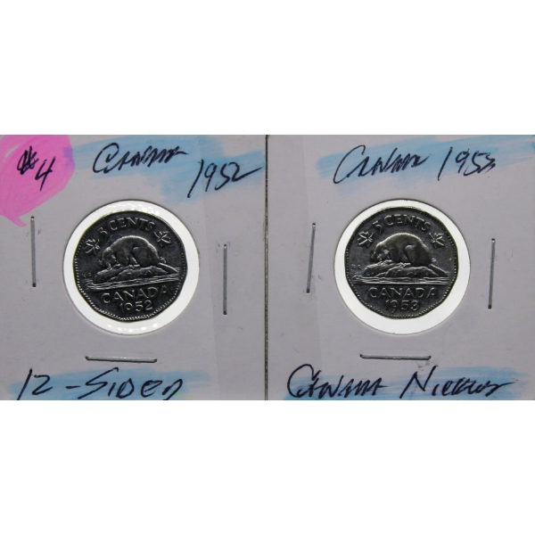 1952-1953 SCARCE 12 SIDED 5 CENT COINS