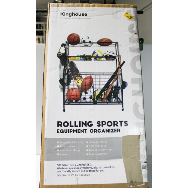 KINGHOUSE ROLLING METAL SPORTS EQUIPMENT ORGANIZER