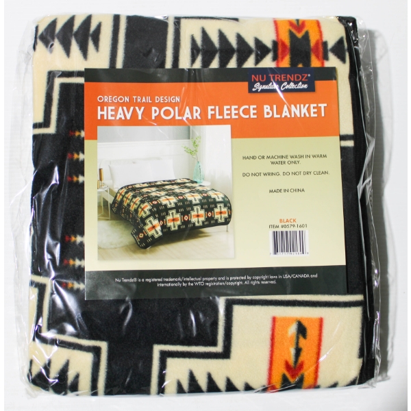 NEW NU TRENDZ OREGON TRAIL POLAR FLEECE BLANKET - BLK