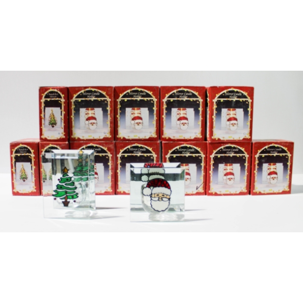 14 SANTA & CHRISTMAS TREE MIRROR CANDLE HOLDERS