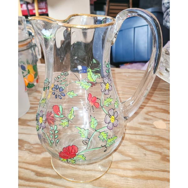 VINTAGE ROMANIAN CRYSTAL PITCHER W/ 22KT GOLD TRIM