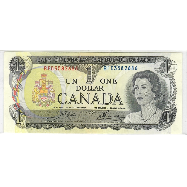 1973 CRISP/UNC CANADIAN $1 DOLLAR BANKNOTE