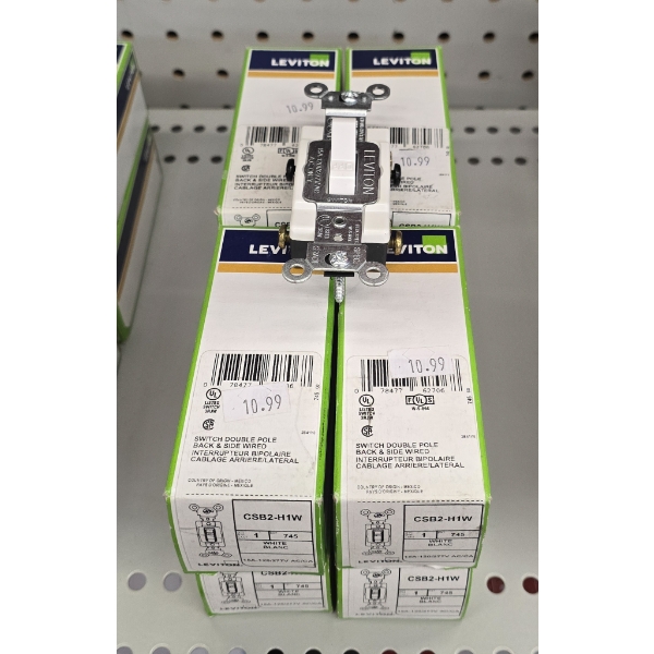 5 LEVITON CSB2-H1W LIGHT SWITCHES