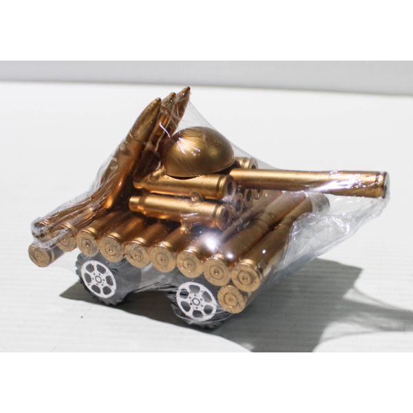 REPLICA BULLET TRENCH ART - MINI TANK W/ WHEELS