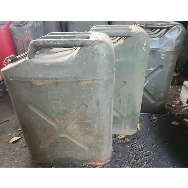 THREE 5 GALLON MILITARY FUEL CANS 
