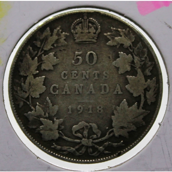 1918 CANADIAN SILVER 50 CENT COIN