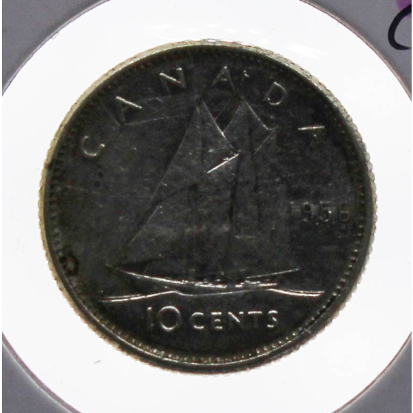 1956 DOT KEY DATE CANADA SILVER 10 CENT COIN