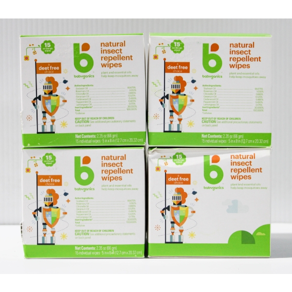 4 X 15 BABYGANICS NATURAL INSECT REPELLENT WIPES