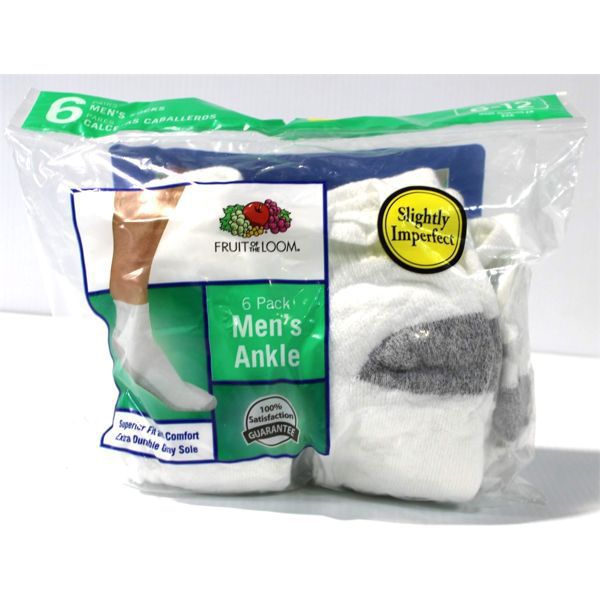 FRUIT OF THE LOOM MEN'S WHITE ANKLE SOCKS