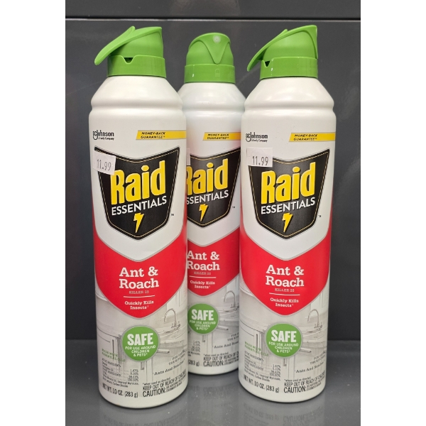 3 RAID ESSENTIALS ANT & ROACH 10OZ SPRAYS