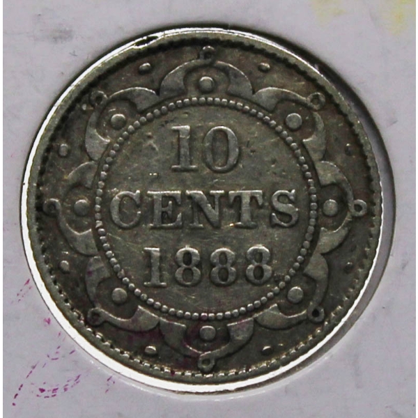 1888 FINE NEWFOUNDLAND SILVER 10 CENT COIN