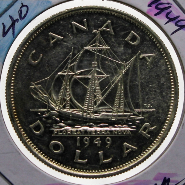 1949 CANADIAN SILVER SAILING SHIP $1 DOLLAR COIN