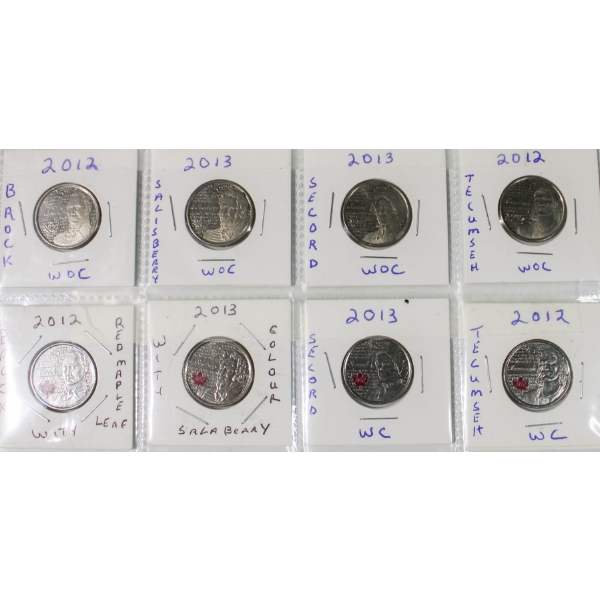 EIGHT 2012 & 2013 CANADIAN 25 CENT COINS