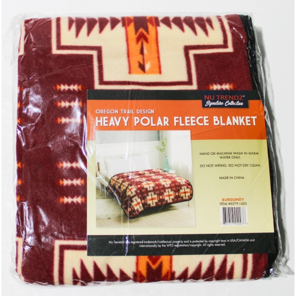 NEW NU TRENDZ OREGON TRAIL POLAR FLEECE BLANKET - BURGUNDY