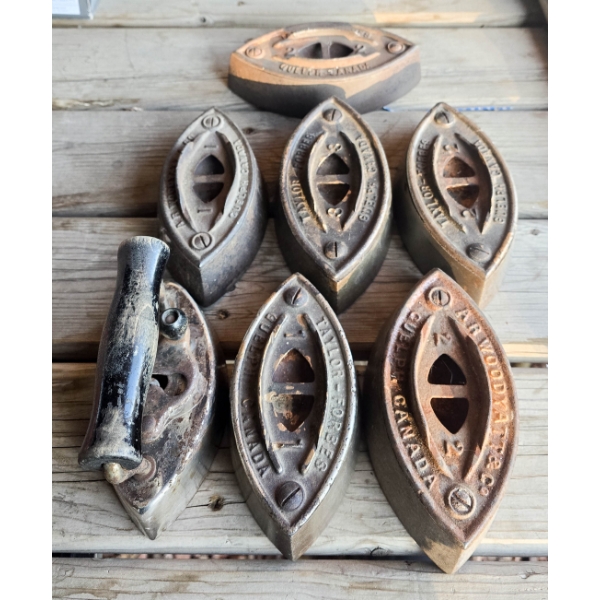 ASSORT. VINTAGE SAD IRON HEADS AND HANDLE