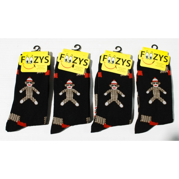 4PR NEW UNISEX FOOZYS SOCKS - RAGDOLL MONKEY - BLK