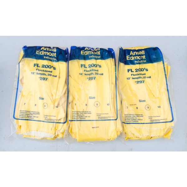 36 PR ANSELL EDMONT FL200'S FLOCKLINED GLOVES - SIZE 9