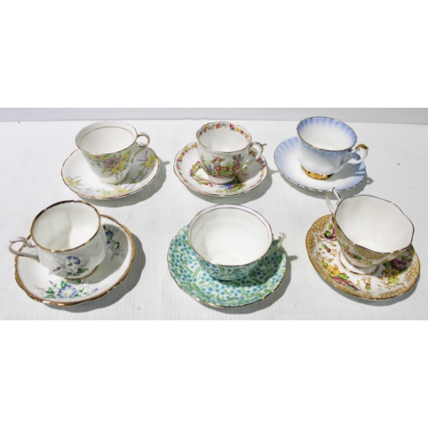 6 ASSORTED TEA CUP & SAUCER SETS