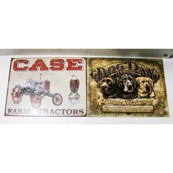 2 METAL SIGNS - CASE & DOG DAY ACRES WELCOME SIGN