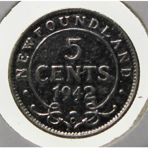 1942-C NEWFOUNDLAND SILVER 5 CENT COIN