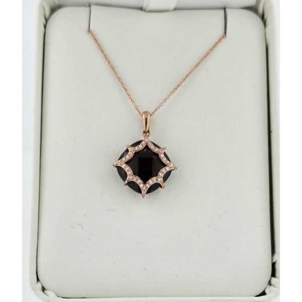 10K ROSE GOLD 18" NECKLACE SMOKY QUARTZ & DIAMOND